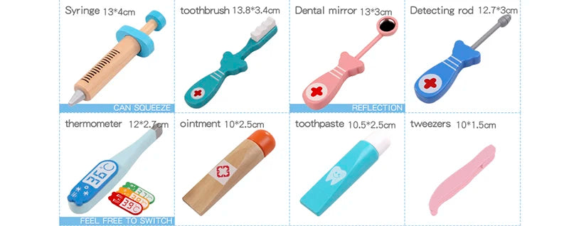 Wooden Pretend Play Doctor Educational Toys for Children Simulation Dentist Check Brush Teeth Medicine Set Role Playing Games