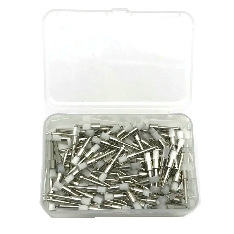 100PCS White Nylon Dental Polishing Brushes – Flat Latch-Type Teeth Polisher for Dentists & Labs