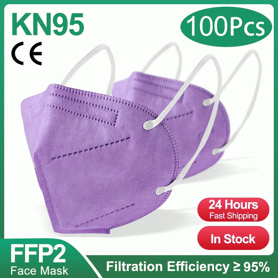 FFP2/KN95 Black Face Masks – 5-Layer Protective Respirator for Adults (10–200pcs, CE Certified)