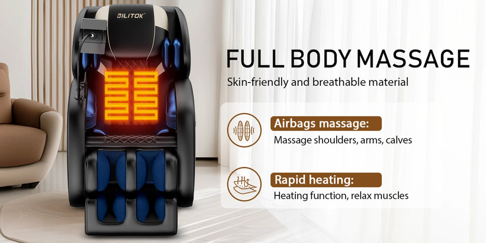 Zero Gravity Full Body Massage Chair with Heat, Airbags & Foot Roller