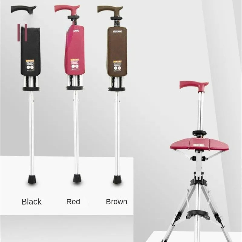 Foldable Walking Stick with Seat – Multi-Functional Non-Slip Crutch Chair for Elderly & Outdoor Use