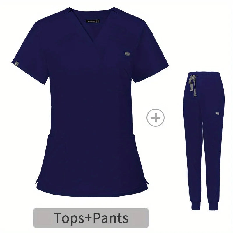 Women's V-Neck Medical Scrub Set – Short Sleeve Uniform for Nurses, Doctors, ICU, Veterinary & Beauty Staff