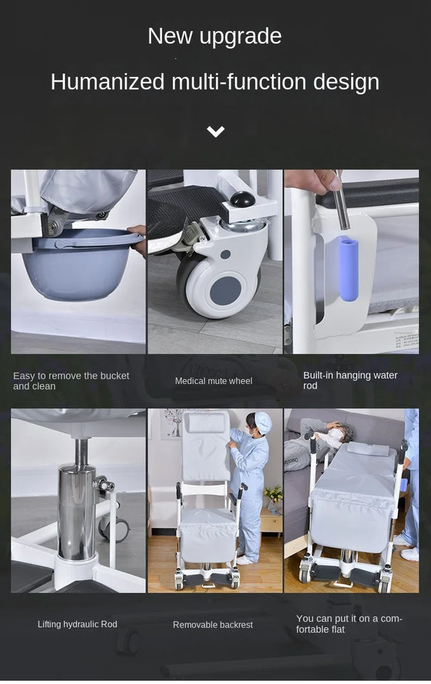 2-in-1 Bed Fold Chair with Hydraulic Lift – Paralyzed & Disabled Elderly Nursing Transfer Chair with Walker Support