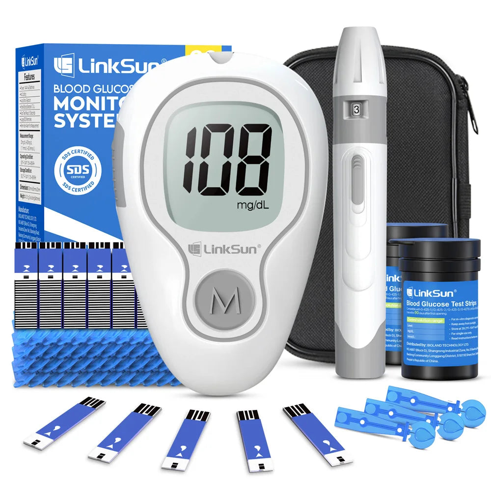 LinkSun G‑425‑3 Blood Glucose Meter Kit – No‑Coding, Large Display, Includes 10/50/100 Strips & Lancets