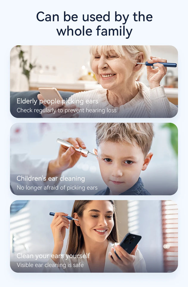 Visual Ear Cleaner with 12MP Camera – Ear Wax Removal Tool with Tweezers, Ear Pick & 6 Ear Spoons