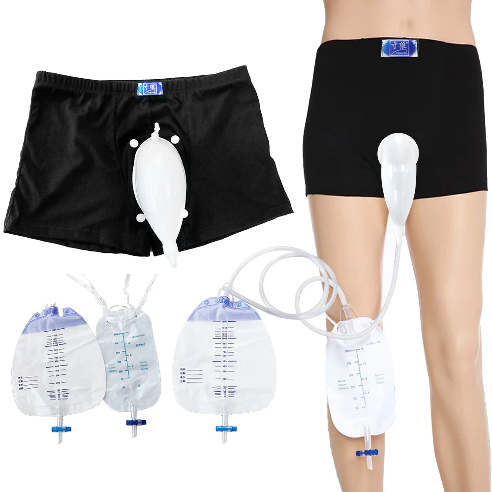 Reusable Male Wearable Silicone Urine Bag with Catheter & Drainage System