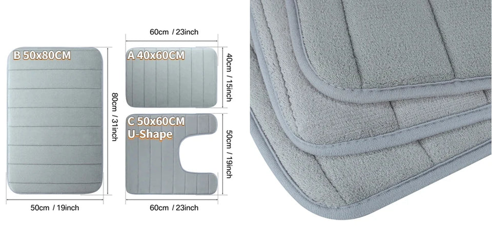 3-Piece Non-Slip Memory Foam Bath Mat Set – Soft, Quick-Dry Bathroom Rugs, Machine Washable