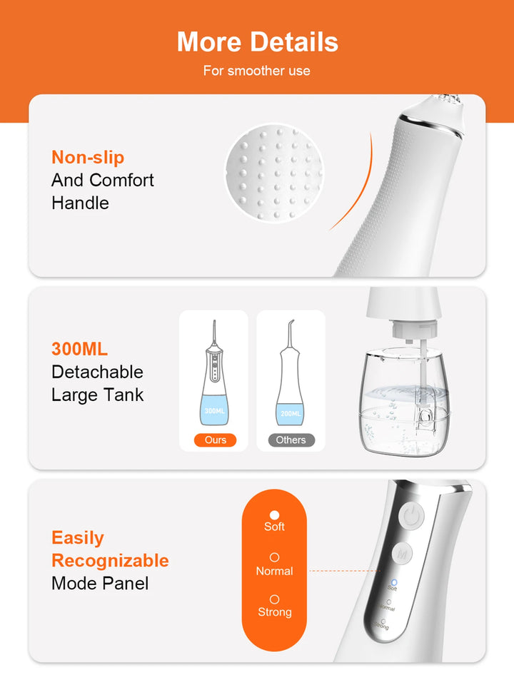 Cordless Portable Water Dental Flosser – Rechargeable Oral Irrigator with 260ML Tank, 4 Modes & 4 Replaceable Nozzles