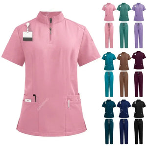 Unisex V-Neck Short Sleeve Medical Scrub Set for Hospital & Dental Work