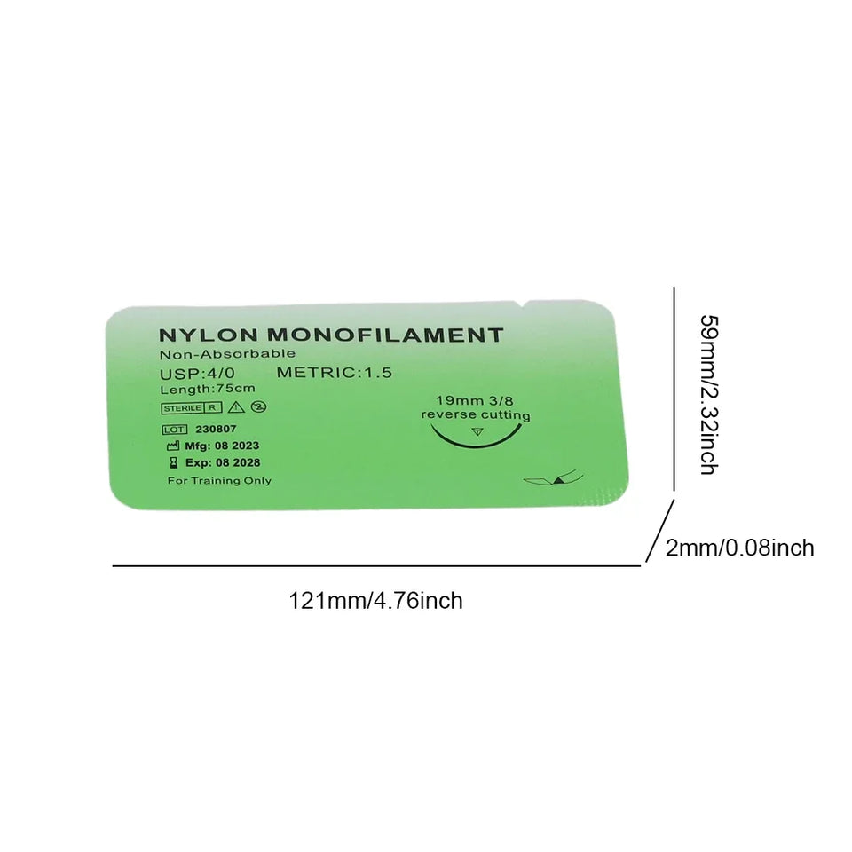 Medical Nylon Monofilament Suture Kits 4/0 – Individually Wrapped Veterinary & Practice Sutures for Training (1–100pcs)
