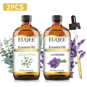 EUQEE 118ml Essential Oils – Lavender, Jasmine, Eucalyptus, Vanilla & Peppermint with Glass Dropper