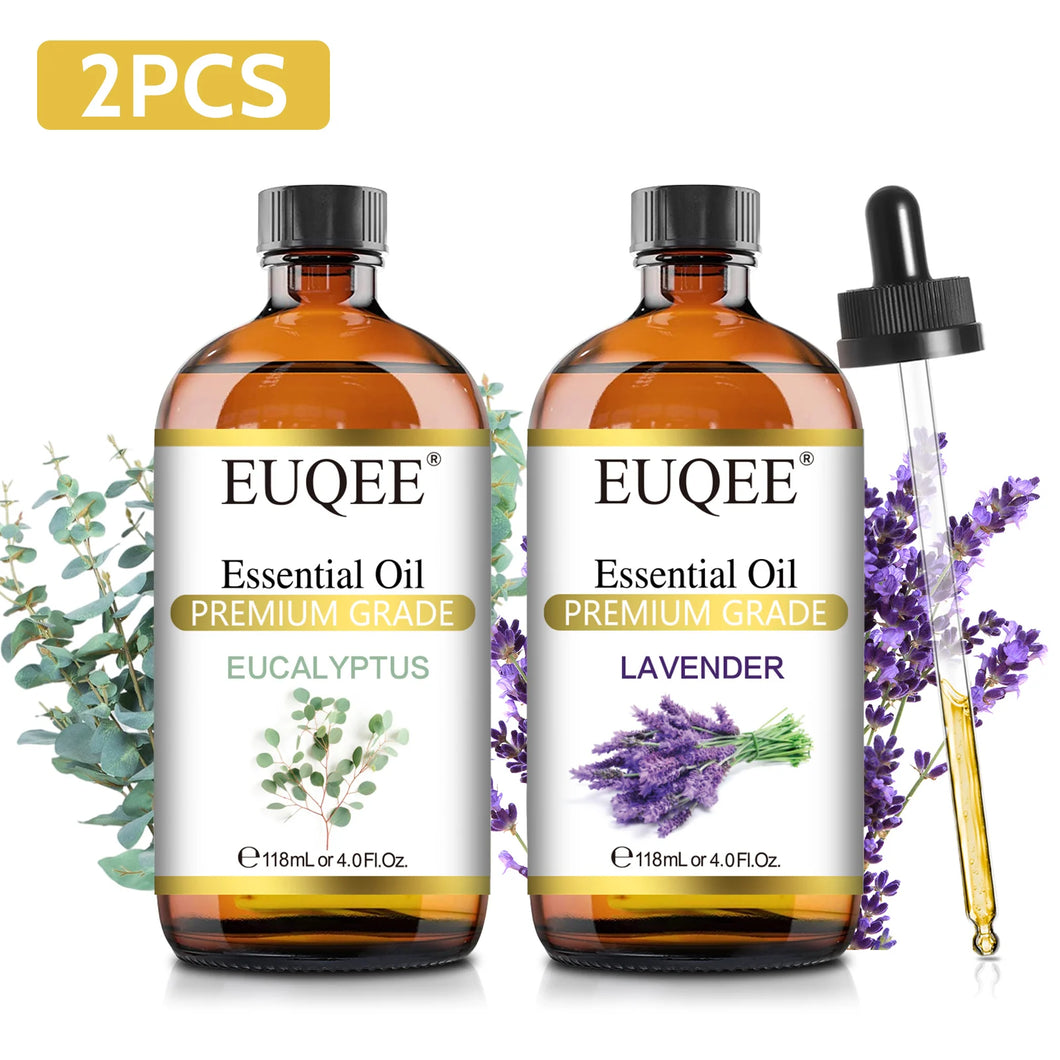 EUQEE 118ml Essential Oils – Lavender, Jasmine, Eucalyptus, Vanilla & Peppermint with Glass Dropper