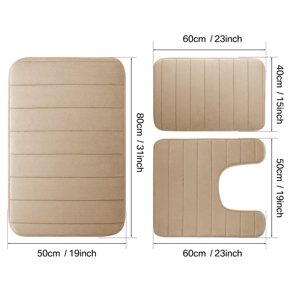 3-Piece Non-Slip Memory Foam Bath Mat Set – Soft, Quick-Dry Bathroom Rugs, Machine Washable