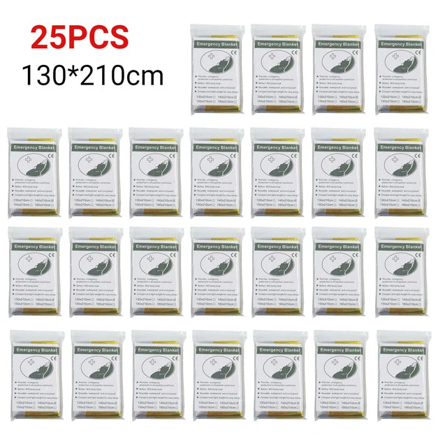 5–30PCS Outdoor Emergency Thermal Survival Blanket – Gold & Silver Foil, Waterproof, 130x210cm