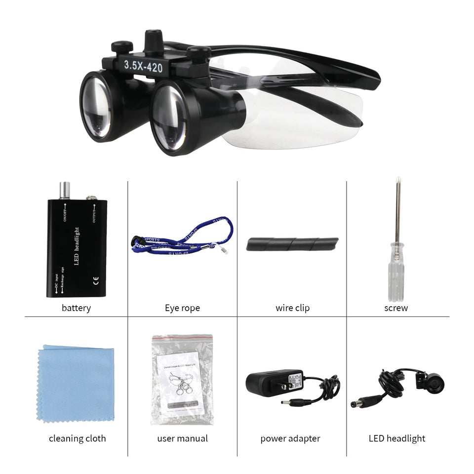 Dental Surgical Loupes 2.5X/3.5X with LED Light – Medical Magnifying Glasses for Dentistry & Surgery