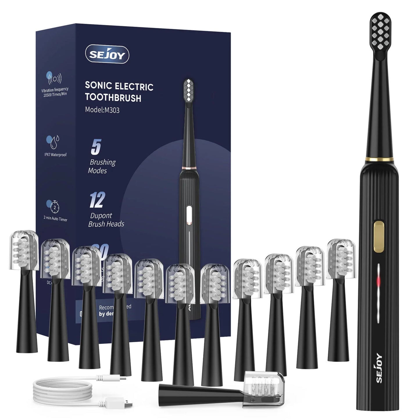 SEJOY Sonic Electric Toothbrush – Smart Rechargeable Toothbrush with 3 Modes, IPX7 Waterproof, for Deep Oral Cleaning