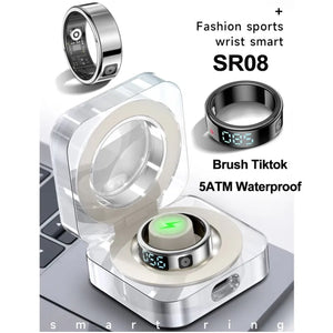 2025 SR08 Smart Ring – LED Display, Heart Rate & SpO₂ Monitor, 5ATM Waterproof Fitness Ring for Men & Women