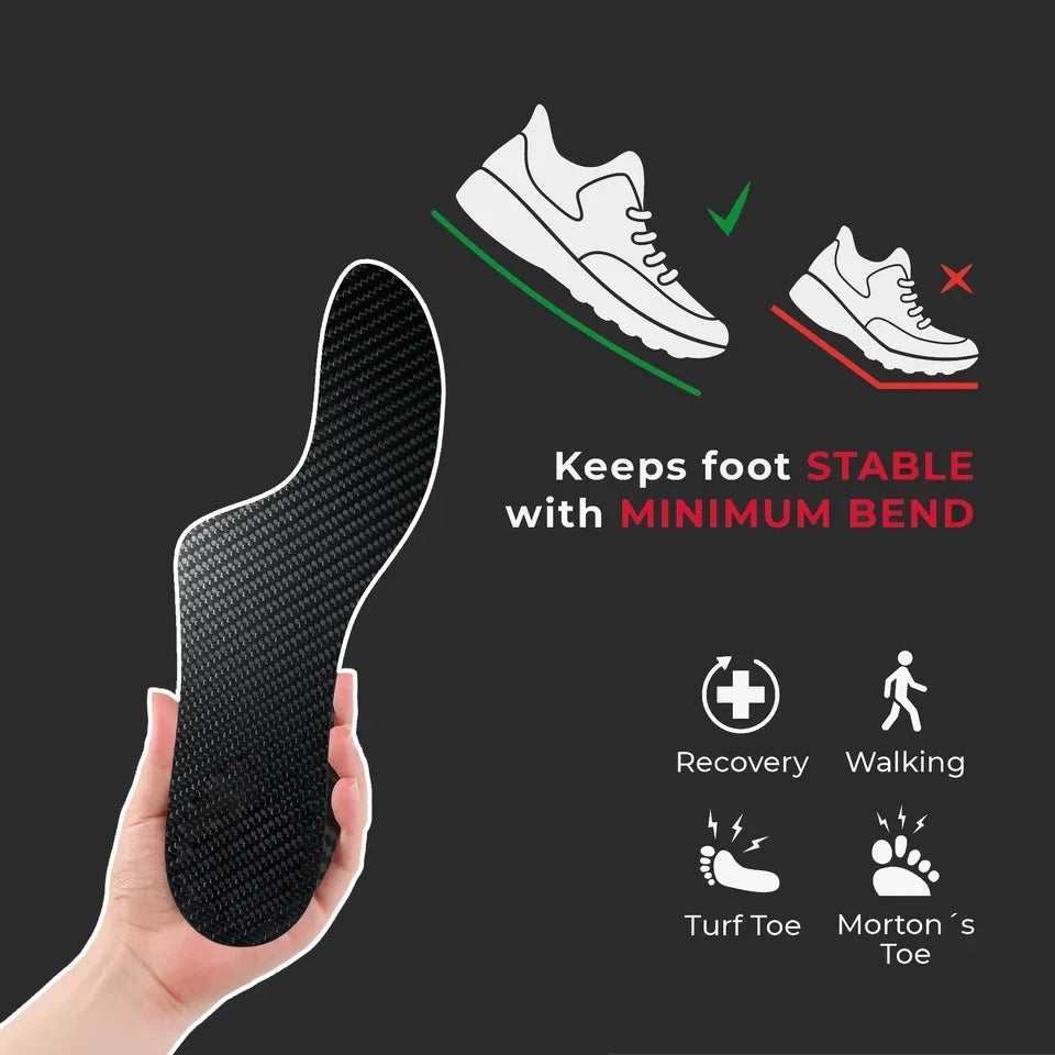 1 Pair Carbon Fiber 3K Plate Insoles – Support for Morton's Toe, Turf Toe, Hallux Rigidus, Arthritis & Limitus – Running & Hiking