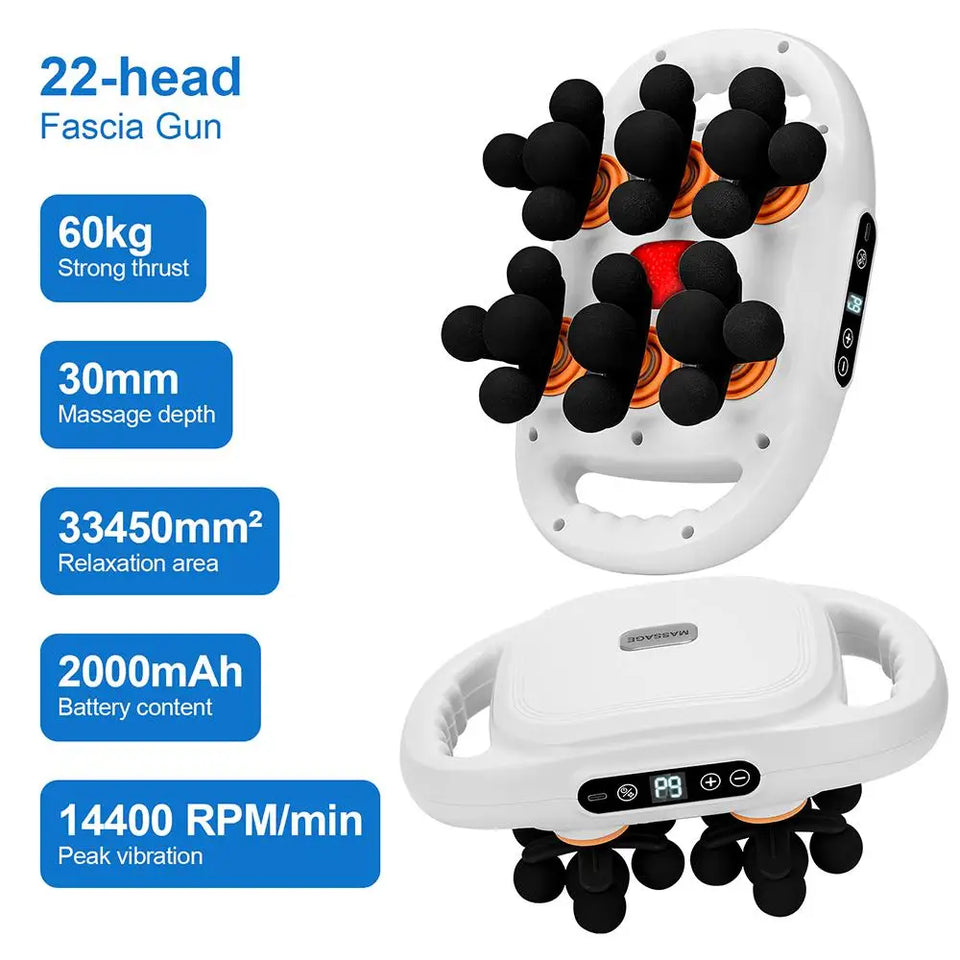 22-Head Fascia Massage Gun – High-Frequency Deep Tissue Massager for Back, Neck, Shoulder & Waist