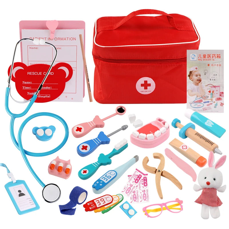 Wooden Pretend Play Doctor Educational Toys for Children Simulation Dentist Check Brush Teeth Medicine Set Role Playing Games