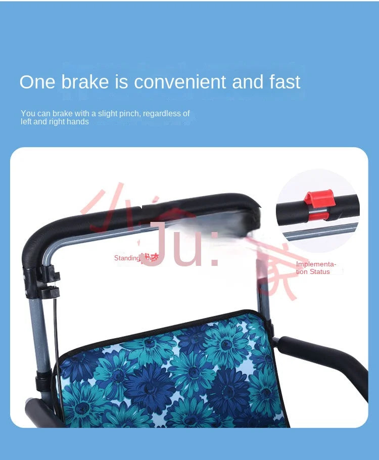 Foldable Four-Wheeled Elderly Shopping Cart Walker – Lightweight Mobility Aid with Walking Stick Support