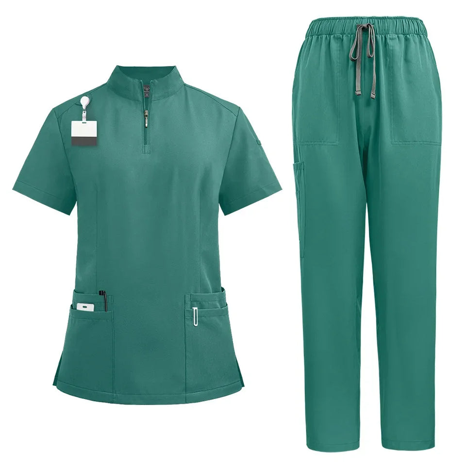 Unisex V-Neck Short Sleeve Medical Scrub Set for Hospital & Dental Work