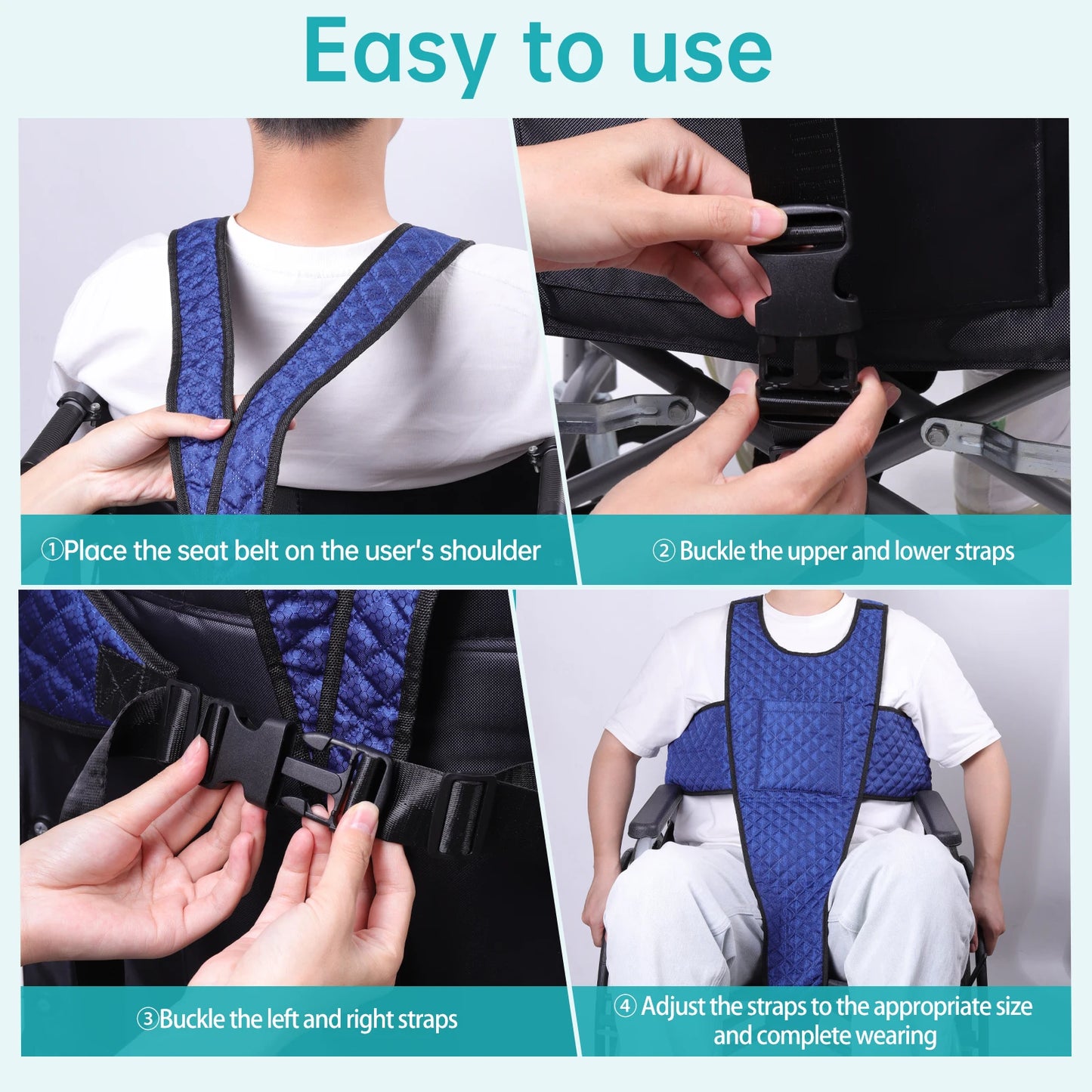 Lefeke Wheelchair Safety Seatbelt – Non-Slip, Drop-Resistant Belt with Pocket & Adjustable Buckle Straps