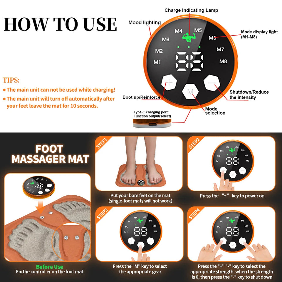 3D Smart Foot Massage Pad RF Remote Feet Massager 8 Modes 29 LevelsImprove Blood Circulation Relax Muscles Slim Legs Foot Pad