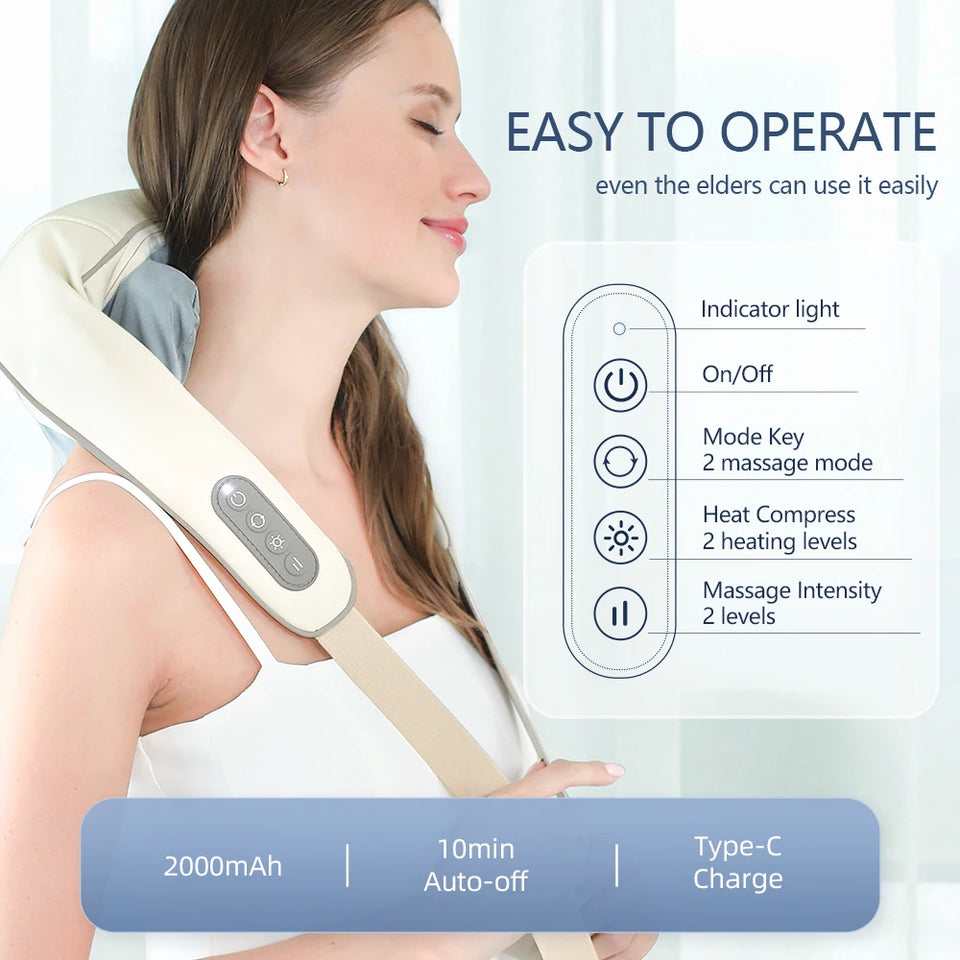Foreverlily Wireless Neck and Shoulder Massager – Heated Kneading Massage Shawl