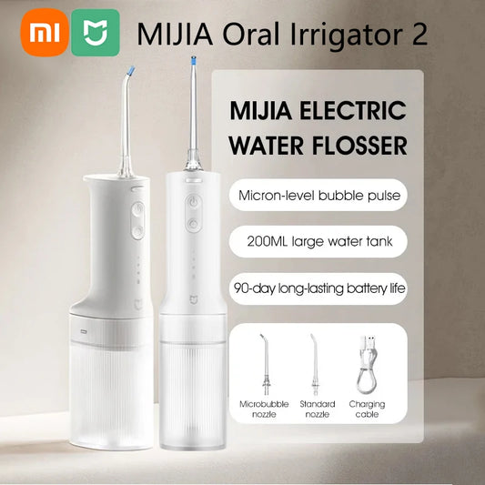 Xiaomi Mijia Portable Oral Irrigator 2 – USB Rechargeable Water Flosser (200 ml, 4 Modes, 4 Nozzles)