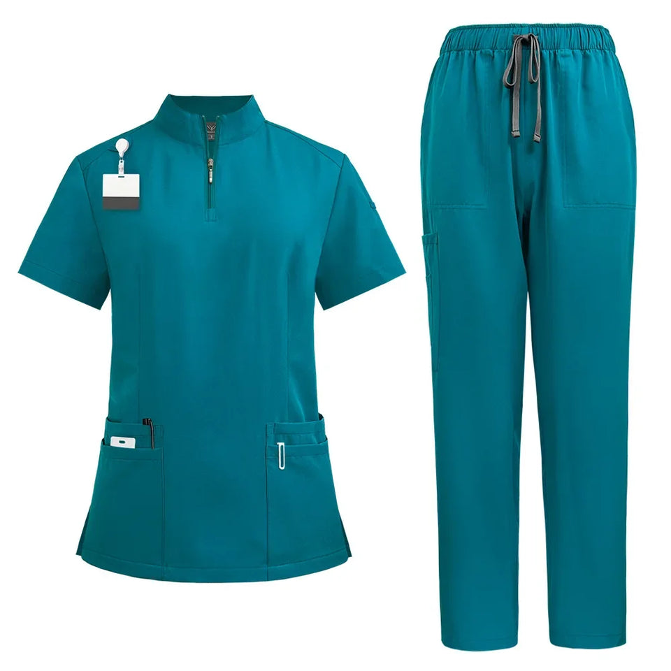 Unisex V-Neck Short Sleeve Medical Scrub Set for Hospital & Dental Work