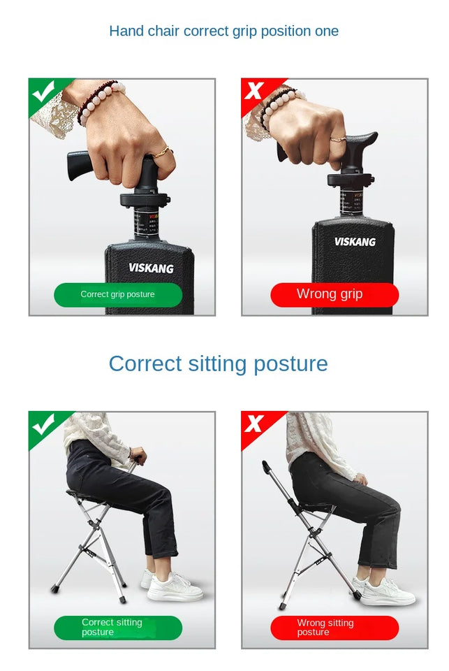 Foldable Walking Stick with Seat – Multi-Functional Non-Slip Crutch Chair for Elderly & Outdoor Use