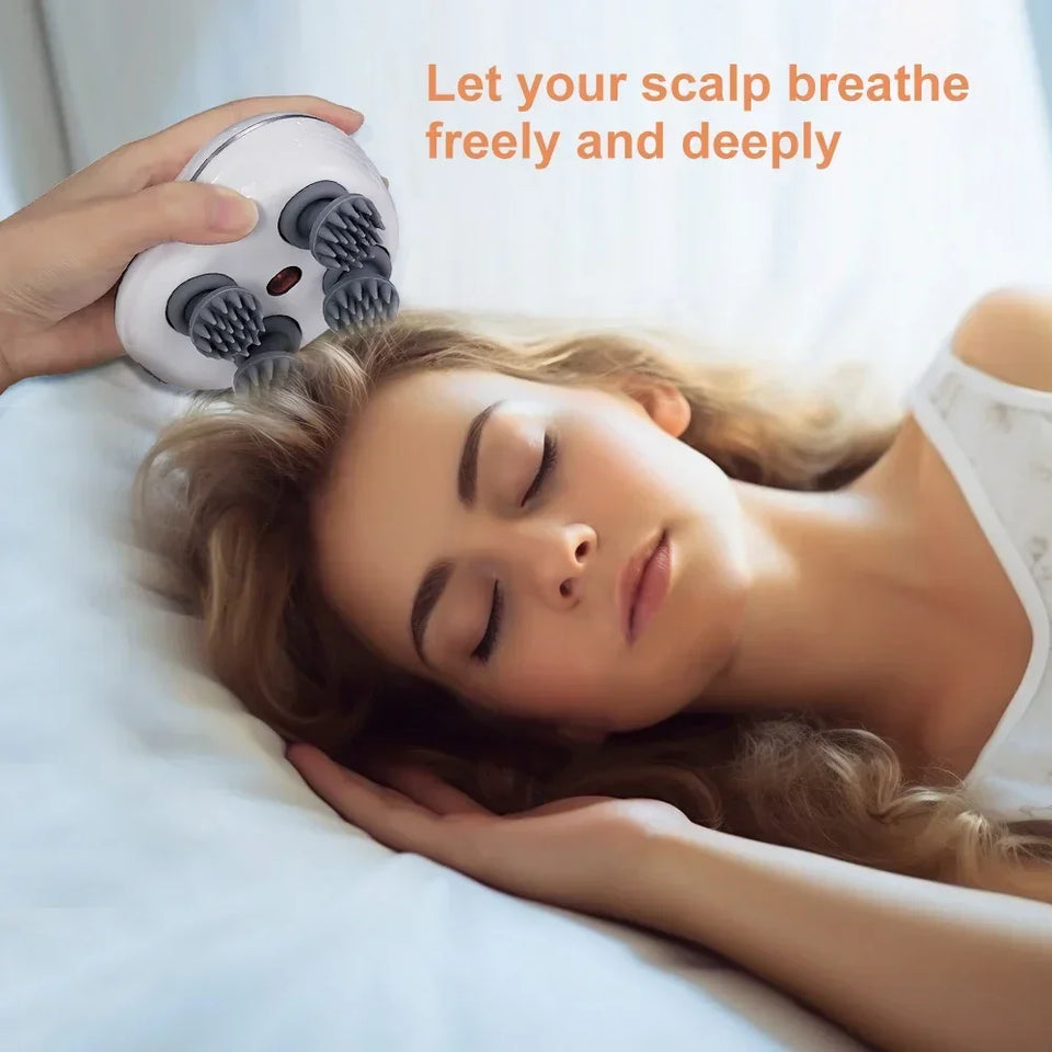 Infrared Scalp Massager with 4 Kneading Massage Heads Head Body Massager for Hair Growth Stress Relax Red Light Nourishes Hair