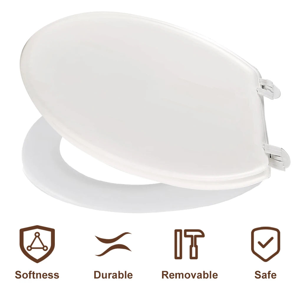 Round Soft-Close Toilet Seat – Comfortable Cushion Bathroom Replacement for Standard Toilets