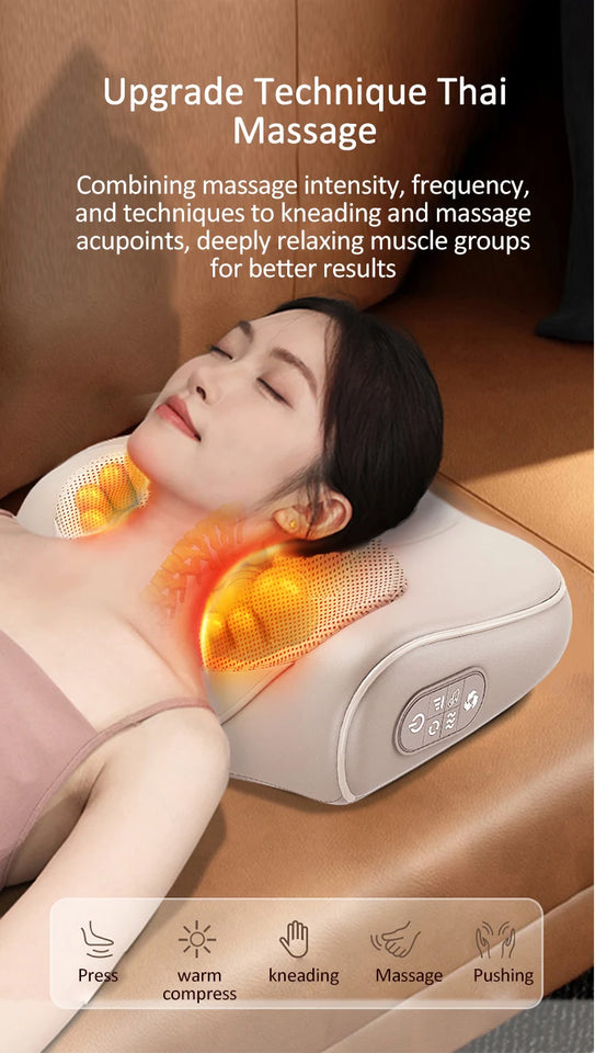 Jinkairui Neck Massage Pillow Cervical Massager Waist Back Shoulder Shiatsu Kneaded Multifunctional Hot Compress Relaxation Gift
