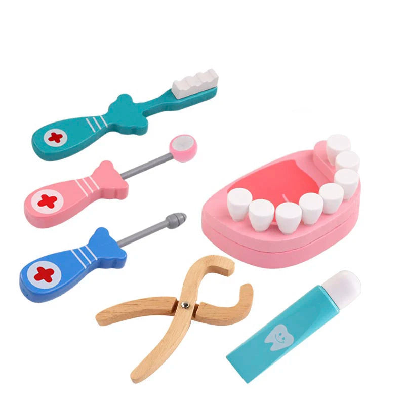 Wooden Pretend Play Doctor Educational Toys for Children Simulation Dentist Check Brush Teeth Medicine Set Role Playing Games