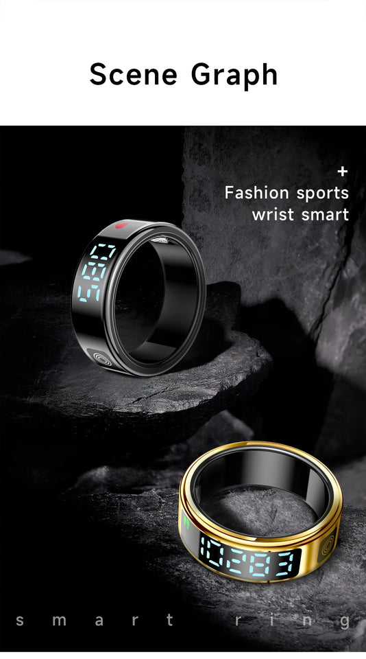 2025 SR08 Smart Ring – LED Display, Heart Rate & SpO₂ Monitor, 5ATM Waterproof Fitness Ring for Men & Women