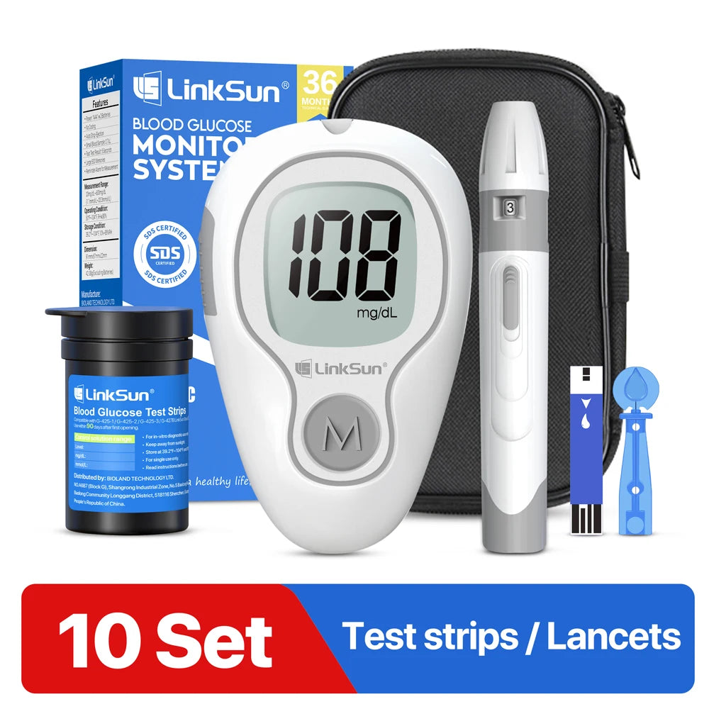 LinkSun G‑425‑3 Blood Glucose Meter Kit – No‑Coding, Large Display, Includes 10/50/100 Strips & Lancets
