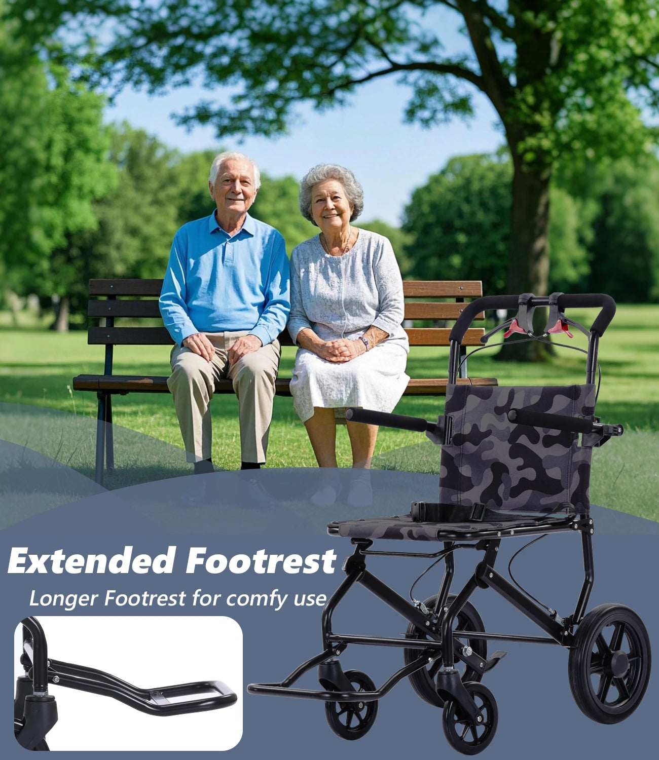Lightweight Adult Push Wheelchair – Ultralight Aluminum Folding Transport Chair, Airline Approved, Safe & Stable