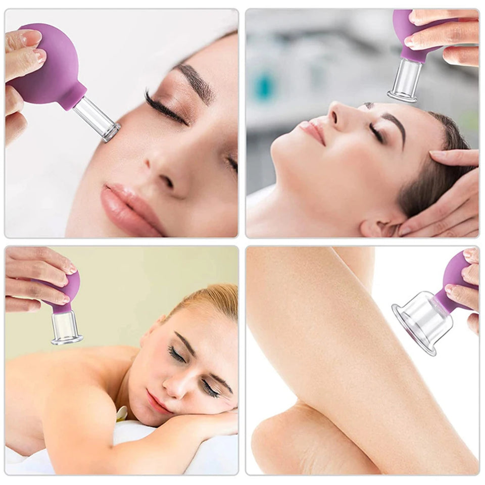 Rubber Head Glass Vacuum Cupping Chinese Therapy Set Hijab Jars AntiCellulite Suction Cups Massage Body Health Massager For Face