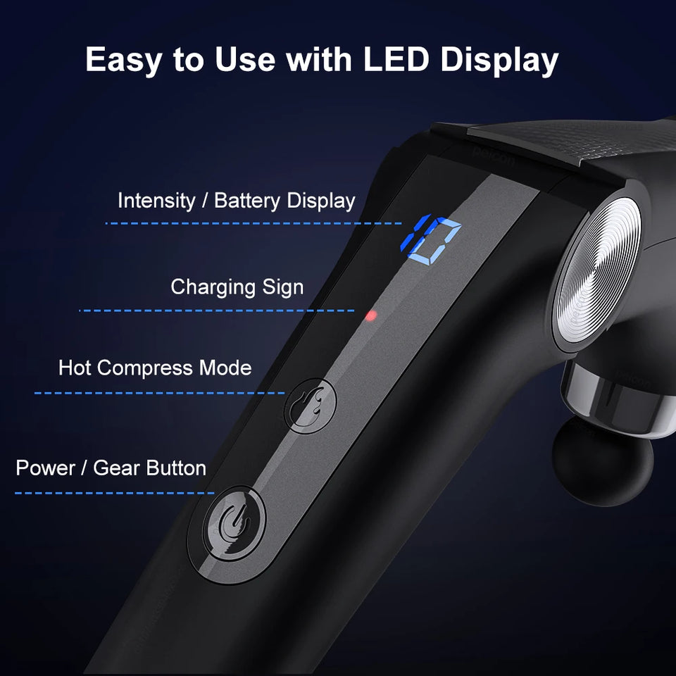 Fascia Massage Gun with Extended Handle – High-Frequency Electric Muscle Massager