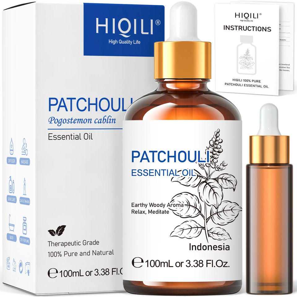HIQILI 100ml Patchouli Essential Oil – 100% Pure Natural for Aromatherapy, Diffusers, Massage & Candle Making