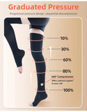 1 Pair Open Toe Thigh High Compression Stockings with Silicone Band – 20-30mmHg Graduated Support for Varicose Veins