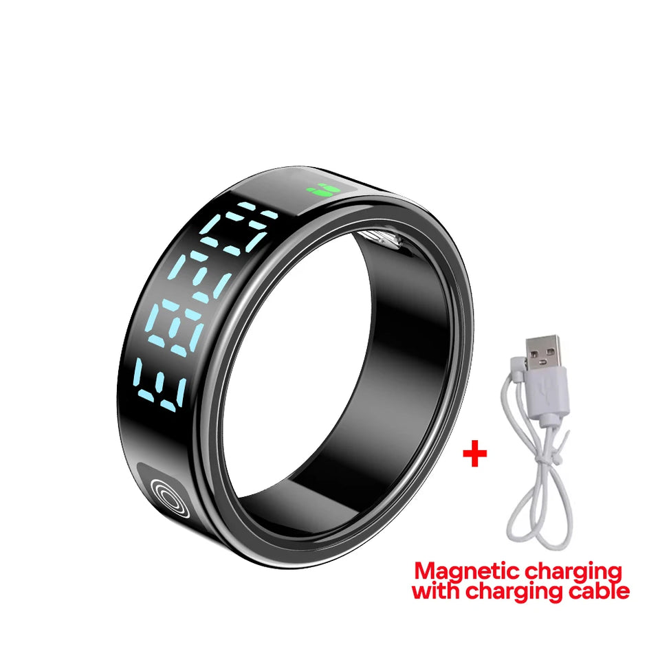 2025 SR08 Smart Ring – LED Display, Heart Rate & SpO₂ Monitor, 5ATM Waterproof Fitness Ring for Men & Women