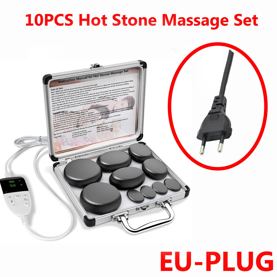 HOT STONE MASSAGE SET WITH TEMPERATURE ADJUSTMENT - Hot Stone Massage Set with Heater, Professional Spa Massage Tool - For Neck,