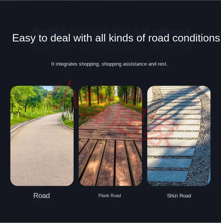 Foldable Four-Wheeled Elderly Shopping Cart Walker – Lightweight Mobility Aid with Walking Stick Support