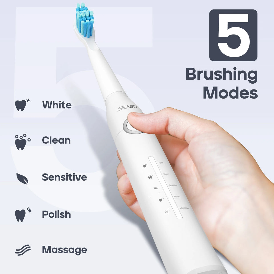 Seago Sonic Electric Toothbrush – USB Rechargeable Ultrasonic Tooth Brush with 10 Replacement Heads
