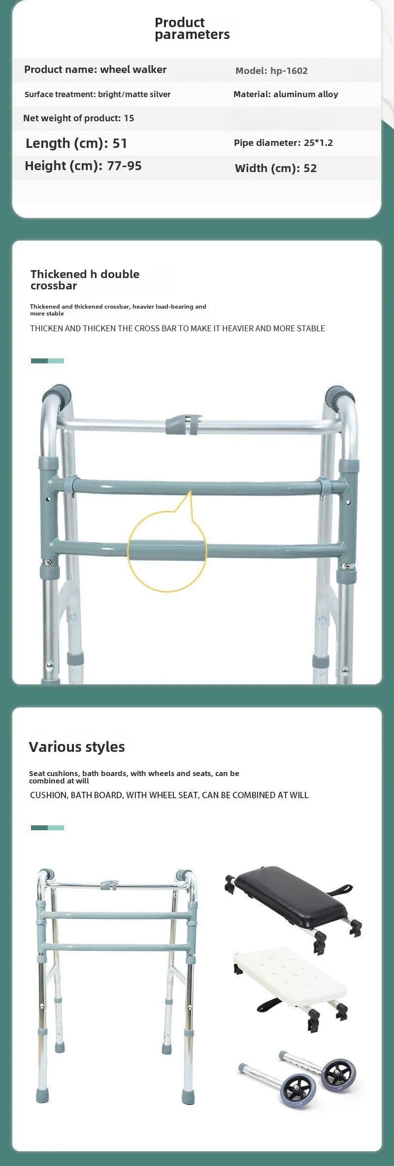 Lightweight Aluminum Folding Walker for Seniors – Non-Slip, Adjustable, Easy Mobility Aid