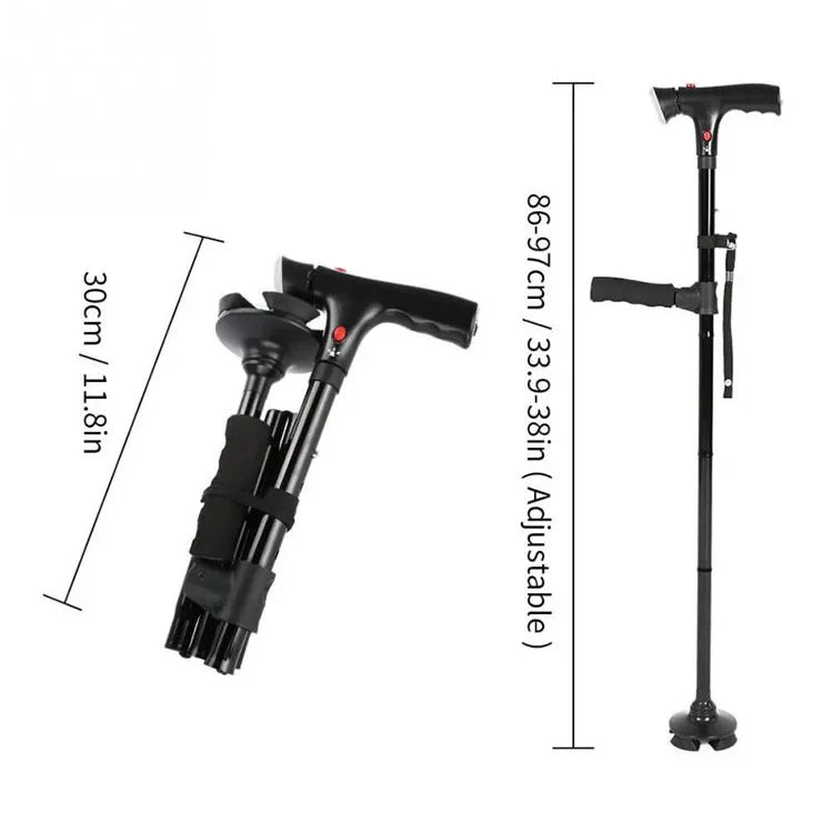 Collapsible Telescopic LED Walking Cane with Alarm – Folding Cane for Seniors, Mothers & Fathers