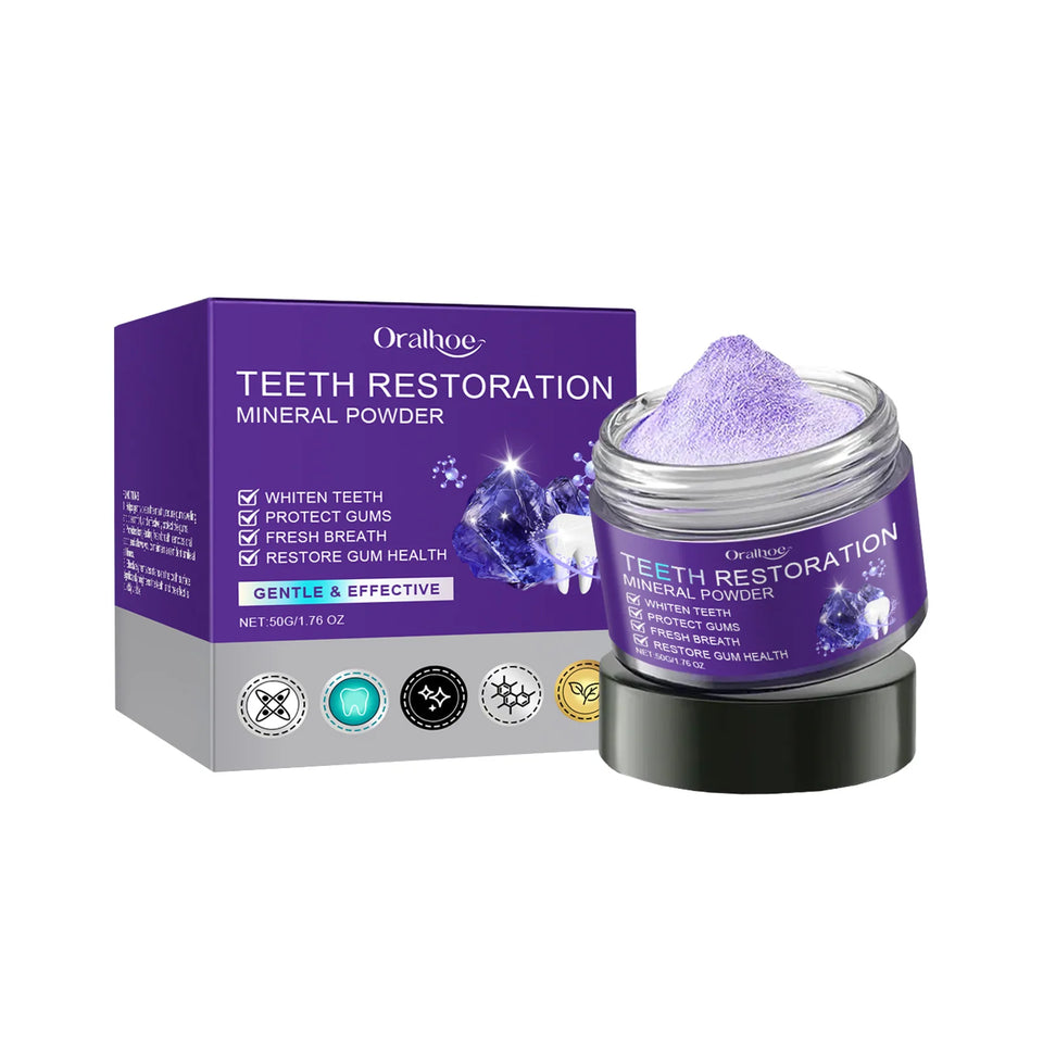 Teeth Restoration Mineral Powder – Purple Whitening Toothpaste for Stain Removal, Fresh Breath & Oral Care